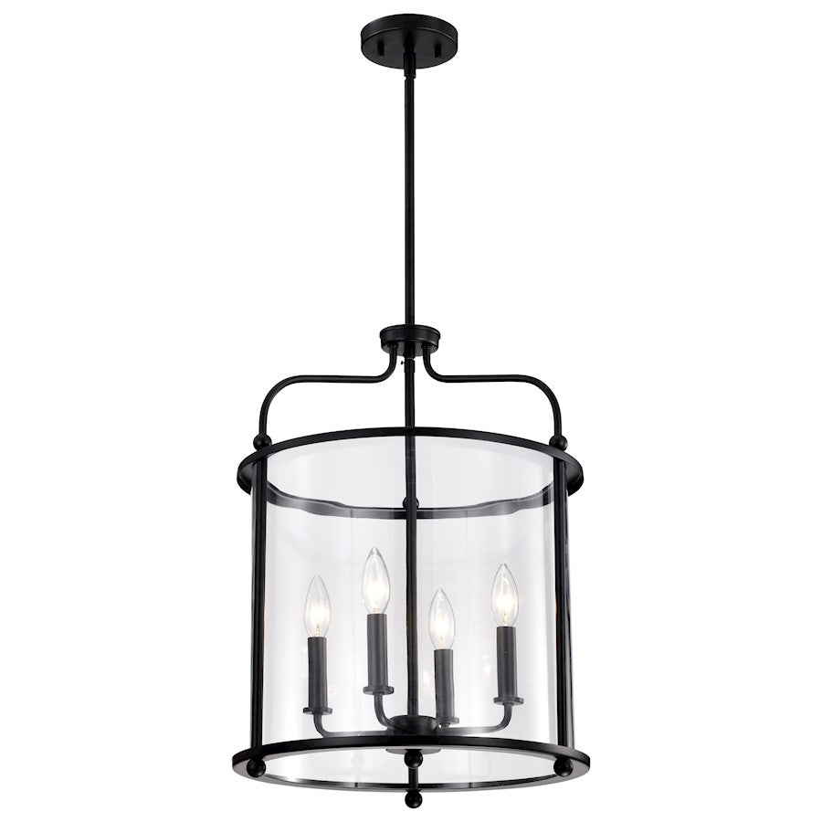 Nuvo Lighting Yorktown 16in 4-Light Pendant | Traditional Matte Black Steel and Clear Glass | Dining Room & Entryway | 16 x 16 x 22 in | Model 60-7946
