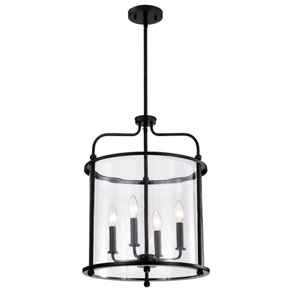 Nuvo Lighting Yorktown 16in 4-Light Pendant | Traditional Matte Black Steel and Clear Glass | Dining Room & Entryway | 16 x 16 x 22 in | Model 60-7946