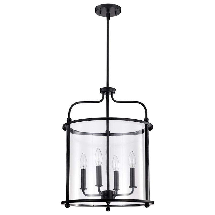 Nuvo Lighting Yorktown 16in 4-Light Pendant | Traditional Matte Black Steel and Clear Glass | Dining Room & Entryway | 16 x 16 x 22 in | Model 60-7946
