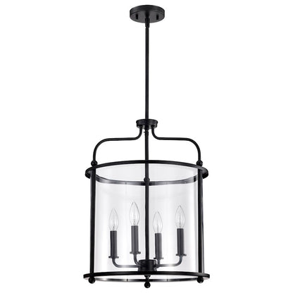 Nuvo Lighting Yorktown 16in 4-Light Pendant | Traditional Matte Black Steel and Clear Glass | Dining Room & Entryway | 16 x 16 x 22 in | Model 60-7946