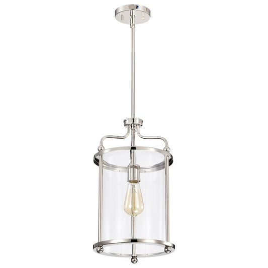 Nuvo Yorktown 10in 1-Light Pendant | Traditional Polished Nickel Steel and Clear Glass | Kitchen Island & Dining Room | 10 x 10 x 18 in | Model 60-7955