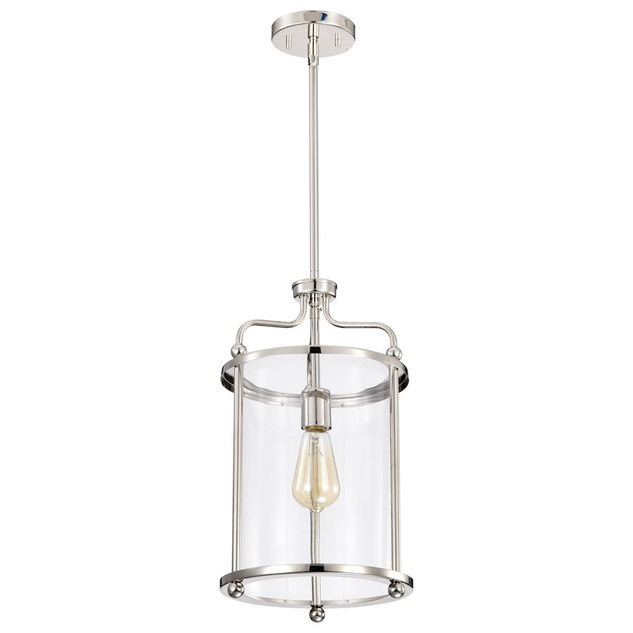 Nuvo Yorktown 10in 1-Light Pendant | Traditional Polished Nickel Steel and Clear Glass | Kitchen Island & Dining Room | 10 x 10 x 18 in | Model 60-7955