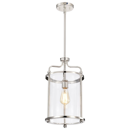 Nuvo Yorktown 10in 1-Light Pendant | Traditional Polished Nickel Steel and Clear Glass | Kitchen Island & Dining Room | 10 x 10 x 18 in | Model 60-7955