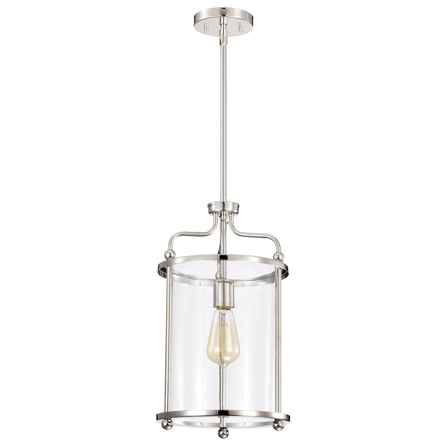 Nuvo Yorktown 10in 1-Light Pendant | Traditional Polished Nickel Steel and Clear Glass | Kitchen Island & Dining Room | 10 x 10 x 18 in | Model 60-7955