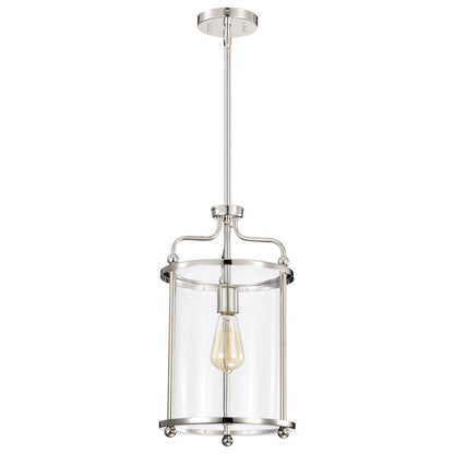 Nuvo Yorktown 10in 1-Light Pendant | Traditional Polished Nickel Steel and Clear Glass | Kitchen Island & Dining Room | 10 x 10 x 18 in | Model 60-7955