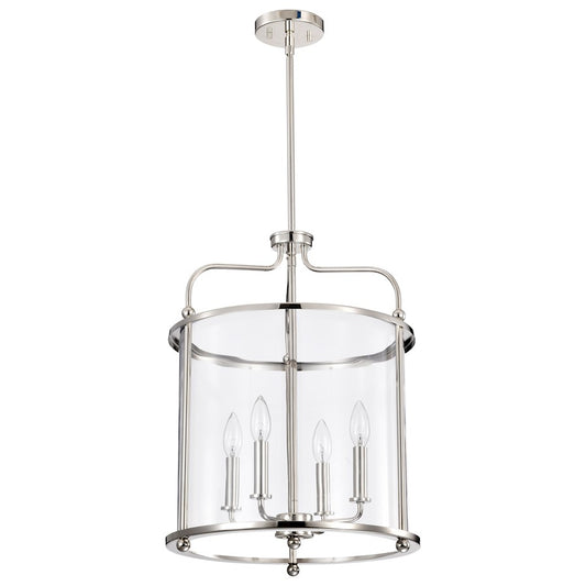 Nuvo Lighting Yorktown 16in 4-Light Pendant | Traditional Polished Nickel Steel and Clear Glass | Dining Room & Entryway | 16 x 16 x 22 in | Model 60-7956