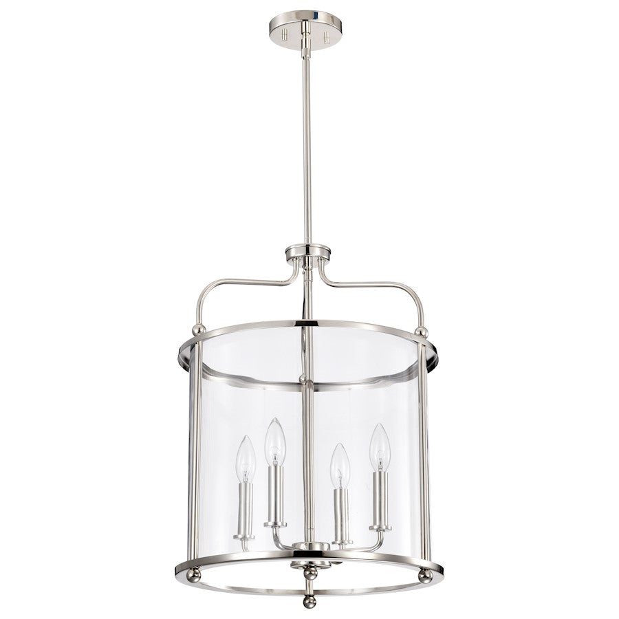 Nuvo Lighting Yorktown 16in 4-Light Pendant | Traditional Polished Nickel Steel and Clear Glass | Dining Room & Entryway | 16 x 16 x 22 in | Model 60-7956