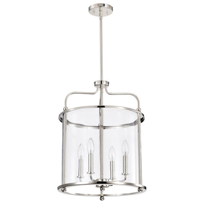 Nuvo Lighting Yorktown 16in 4-Light Pendant | Traditional Polished Nickel Steel and Clear Glass | Dining Room & Entryway | 16 x 16 x 22 in | Model 60-7956