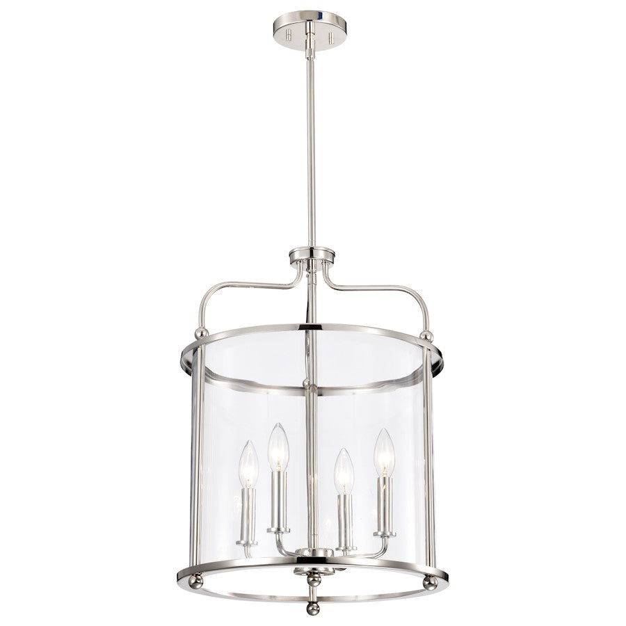 Nuvo Lighting Yorktown 16in 4-Light Pendant | Traditional Polished Nickel Steel and Clear Glass | Dining Room & Entryway | 16 x 16 x 22 in | Model 60-7956