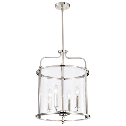 Nuvo Lighting Yorktown 16in 4-Light Pendant | Traditional Polished Nickel Steel and Clear Glass | Dining Room & Entryway | 16 x 16 x 22 in | Model 60-7956