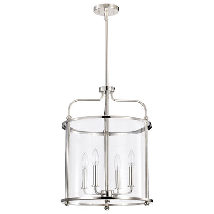 Nuvo Lighting Yorktown 16in 4-Light Pendant | Traditional Polished Nickel Steel and Clear Glass | Dining Room & Entryway | 16 x 16 x 22 in | Model 60-7956