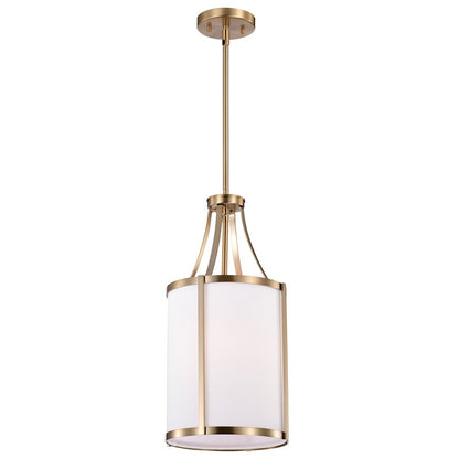 Nuvo Lighting Easton 9in 1-Light Pendant | Transitional Burnished Brass and White Linen Fabric | Kitchen Island & Dining Room | 9.75 x | Model 60-7961