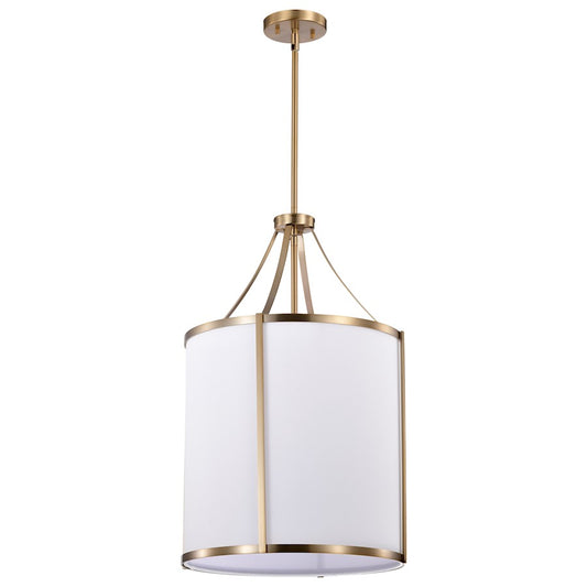 Nuvo Lighting Easton 16in 3-Light Pendant | Transitional Burnished Brass and White Linen Fabric | Kitchen Island & Dining Room | 16 x 16 x | Model 60-7962