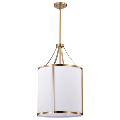 Nuvo Lighting Easton 16in 3-Light Pendant | Transitional Burnished Brass and White Linen Fabric | Kitchen Island & Dining Room | 16 x 16 x | Model 60-7962