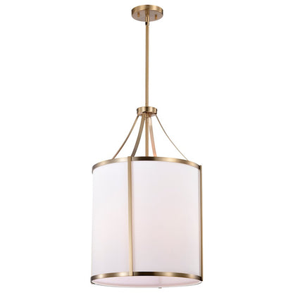Nuvo Lighting Easton 16in 3-Light Pendant | Transitional Burnished Brass and White Linen Fabric | Kitchen Island & Dining Room | 16 x 16 x | Model 60-7962