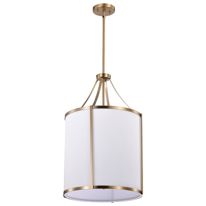 Nuvo Lighting Easton 16in 3-Light Pendant | Transitional Burnished Brass and White Linen Fabric | Kitchen Island & Dining Room | 16 x 16 x | Model 60-7962