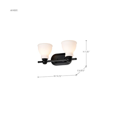 2 Light 15" Bathroom Vanity Light, Matte Black