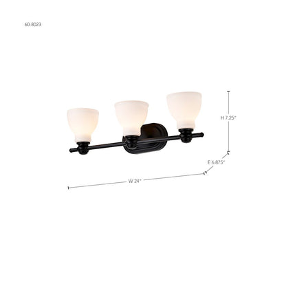 3 Light 24" Bathroom Vanity Light, Matte Black