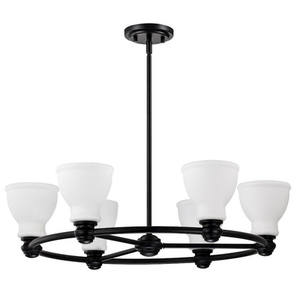 Nuvo Lighting Russel 6 Light 28" Chandelier, Black/Satin White Glass - 60-8027