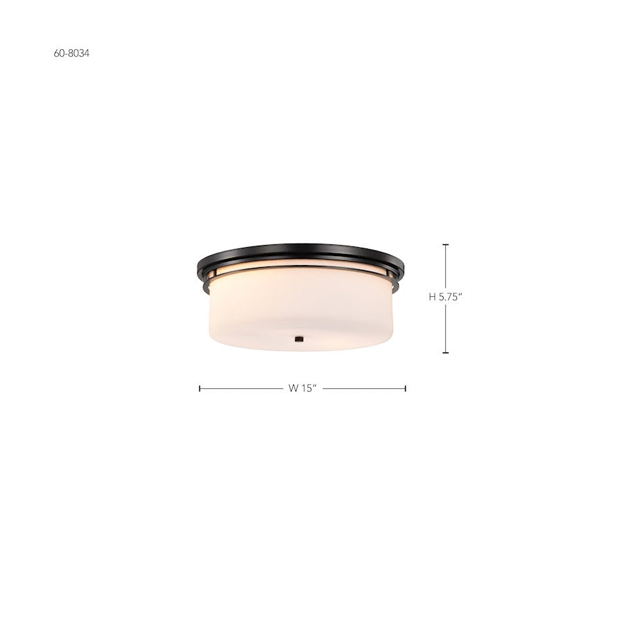 Nuvo Lighting Warren 15" Flush Mount, Gun Metal/Satin White Glass