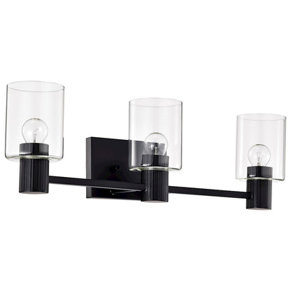 Nuvo Lighting Clarksville 3 Light 24" Vanity, Matte Black/Clear Glass - 60-8063