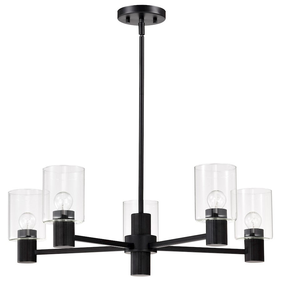 Nuvo Lighting Clarksville 28" 5 Light Chandelier, Black/Clear Glass - 60-8066