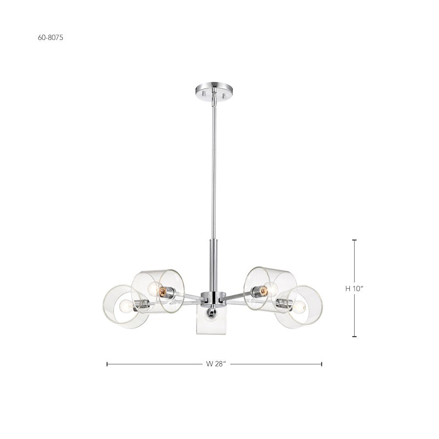 5 Light Chandelier, Polished Nickel