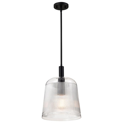 Nuvo Lighting Grayson 12in 1-Light Pendant | Industrial Matte Black Steel and Clear Ribbed Glass | Kitchen Island & Dining Room | 12 x 12 | Model 60-8607
