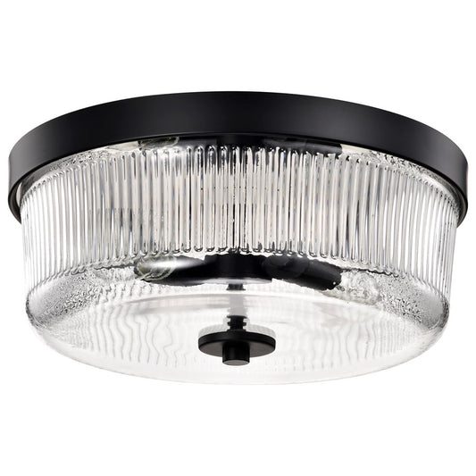 Nuvo Lighting Grayson 13in 2-Light Flush Mount | Transitional Matte Black Steel and Clear Ribbed Glass | Hallway & Entryway | 13 x 13 x 5 | Model 60-8608