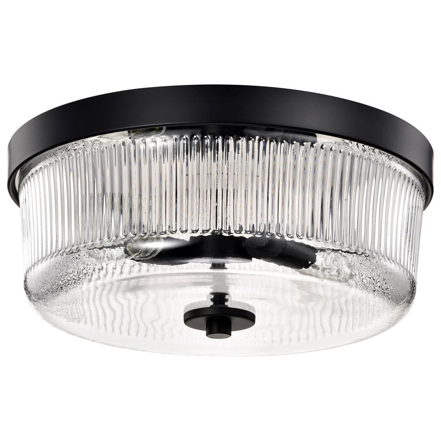 Nuvo Lighting Grayson 13in 2-Light Flush Mount | Transitional Matte Black Steel and Clear Ribbed Glass | Hallway & Entryway | 13 x 13 x 5 | Model 60-8608