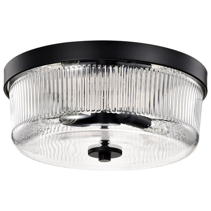 Nuvo Lighting Grayson 13in 2-Light Flush Mount | Transitional Matte Black Steel and Clear Ribbed Glass | Hallway & Entryway | 13 x 13 x 5 | Model 60-8608