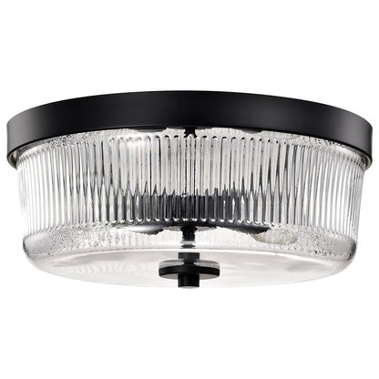 Nuvo Lighting Grayson 13in 2-Light Flush Mount | Transitional Matte Black Steel and Clear Ribbed Glass | Hallway & Entryway | 13 x 13 x 5 | Model 60-8608