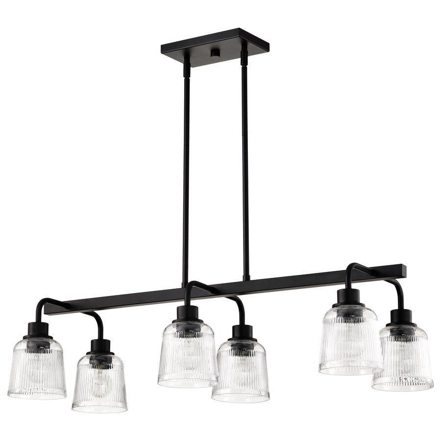 Nuvo Lighting Grayson 34in 6-Light Island Pendant | Transitional Matte Black Steel and Clear Ribbed Glass | Kitchen Island & Dining Room | Model 60-8610