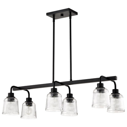 Nuvo Lighting Grayson 34in 6-Light Island Pendant | Transitional Matte Black Steel and Clear Ribbed Glass | Kitchen Island & Dining Room | Model 60-8610