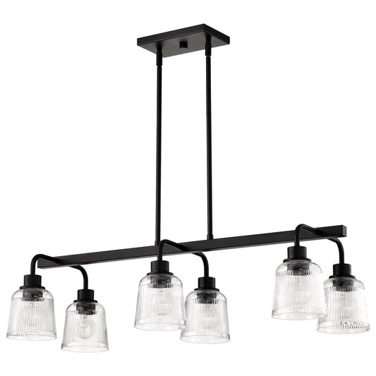 Nuvo Lighting Grayson 34in 6-Light Island Pendant | Transitional Matte Black Steel and Clear Ribbed Glass | Kitchen Island & Dining Room | Model 60-8610
