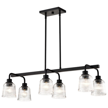 Nuvo Lighting Grayson 34in 6-Light Island Pendant | Transitional Matte Black Steel and Clear Ribbed Glass | Kitchen Island & Dining Room | Model 60-8610
