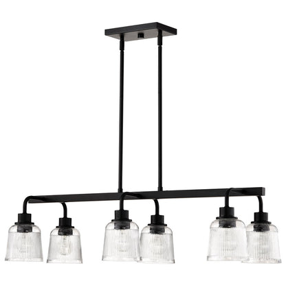 Nuvo Lighting Grayson 34in 6-Light Island Pendant | Transitional Matte Black Steel and Clear Ribbed Glass | Kitchen Island & Dining Room | Model 60-8610