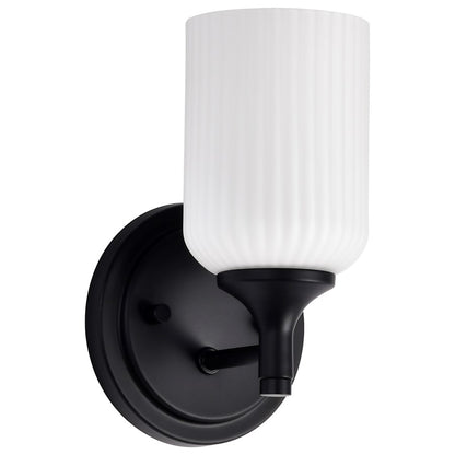 Nuvo Lighting Solara 1-Light Wall Sconce | Transitional Matte Black Steel and Frosted Ribbed Glass | Bathroom & Hallway Accent | 5 x 5 x 8 | Model 60-8641