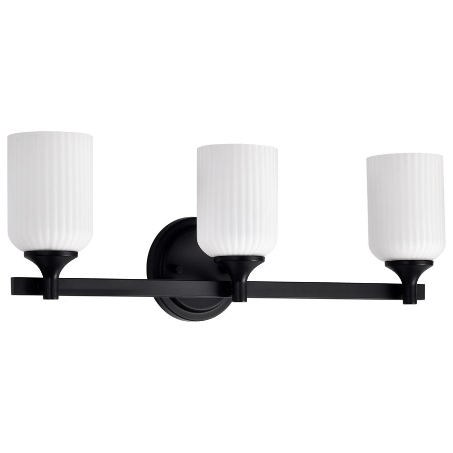 Nuvo Lighting Solara 23in 3-Light Vanity Light | Transitional Matte Black Steel and Frosted Ribbed Glass | Bathroom Vanity | 23 x 6.25 x 8 | Model 60-8643