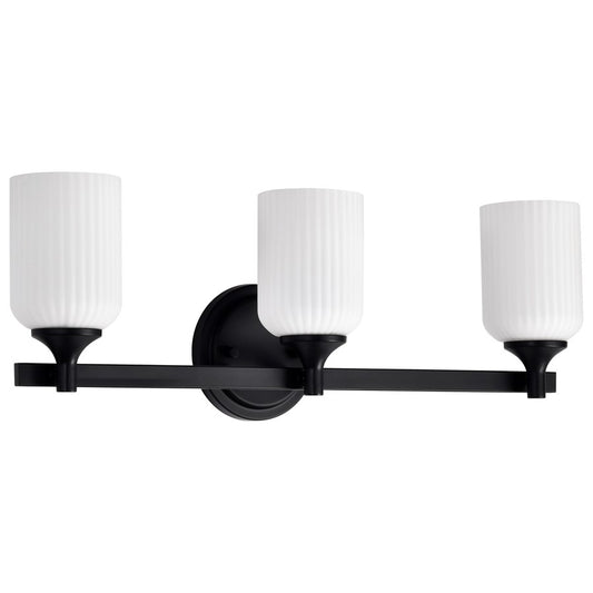 Nuvo Lighting Solara 23in 3-Light Vanity Light | Transitional Matte Black Steel and Frosted Ribbed Glass | Bathroom Vanity | 23 x 6.25 x 8 | Model 60-8643