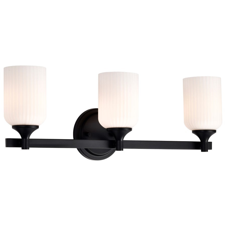 Nuvo Lighting Solara 23in 3-Light Vanity Light | Transitional Matte Black Steel and Frosted Ribbed Glass | Bathroom Vanity | 23 x 6.25 x 8 | Model 60-8643