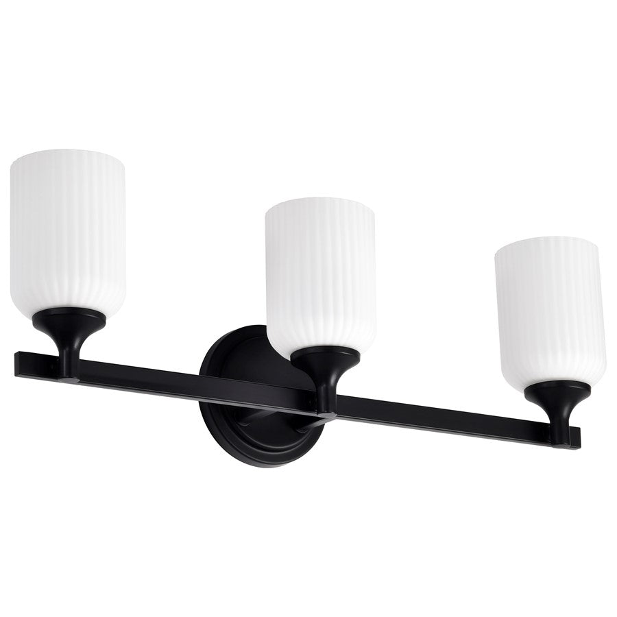 Nuvo Lighting Solara 23in 3-Light Vanity Light | Transitional Matte Black Steel and Frosted Ribbed Glass | Bathroom Vanity | 23 x 6.25 x 8 | Model 60-8643