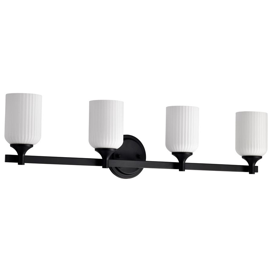 Nuvo Solara 33in 4-Light Vanity Light | Transitional Matte Black Steel and Frosted Ribbed Glass | Bathroom Vanity | 6 x 32 x 8 in | Model 60-8644