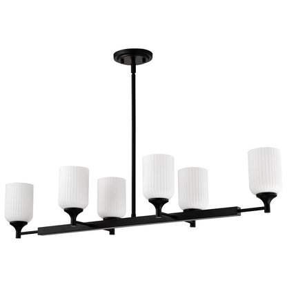Nuvo Solara 40in 6-Light Island Pendant | Transitional Matte Black Steel and Frosted Ribbed Glass | Kitchen Island & Dining Room | 40 x 12 | Model 60-8649