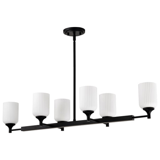 Nuvo Solara 40in 6-Light Island Pendant | Transitional Matte Black Steel and Frosted Ribbed Glass | Kitchen Island & Dining Room | 40 x 12 | Model 60-8649