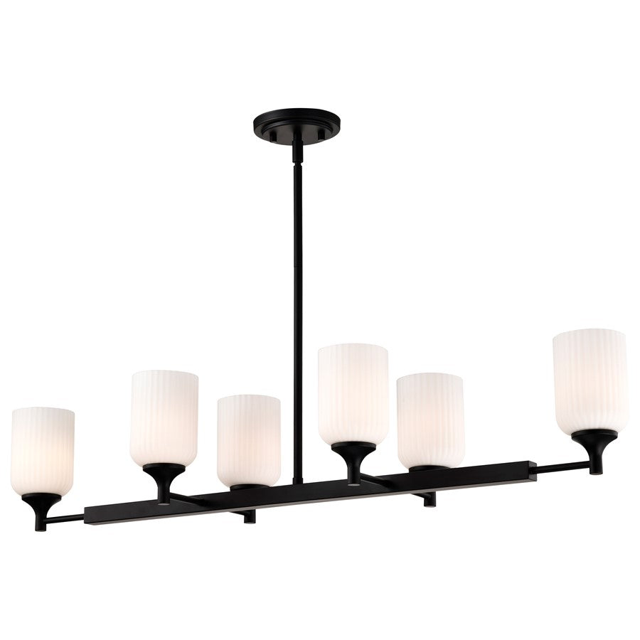 Nuvo Solara 40in 6-Light Island Pendant | Transitional Matte Black Steel and Frosted Ribbed Glass | Kitchen Island & Dining Room | 40 x 12 | Model 60-8649