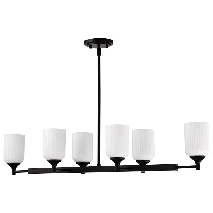 Nuvo Solara 40in 6-Light Island Pendant | Transitional Matte Black Steel and Frosted Ribbed Glass | Kitchen Island & Dining Room | 40 x 12 | Model 60-8649