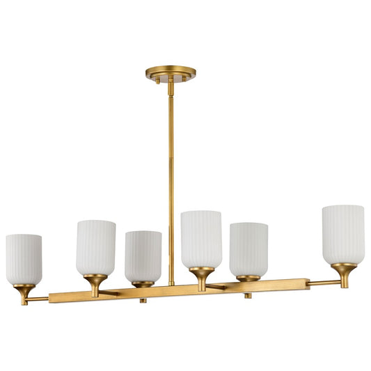 Nuvo Lighting Solara 40in 6-Light Island Pendant | Transitional Natural Brass Steel and Frosted Ribbed Glass | Kitchen Island & Dining | Model 60-8669