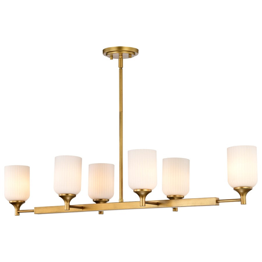 Nuvo Lighting Solara 40in 6-Light Island Pendant | Transitional Natural Brass Steel and Frosted Ribbed Glass | Kitchen Island & Dining | Model 60-8669