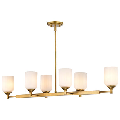 Nuvo Lighting Solara 40in 6-Light Island Pendant | Transitional Natural Brass Steel and Frosted Ribbed Glass | Kitchen Island & Dining | Model 60-8669